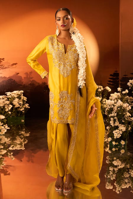 Neha Khullar x AZA Yellow Embroidered Kurta Set 