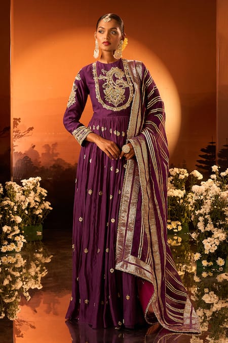 Neha Khullar x AZA Embroidered Purple Anarkali Set 