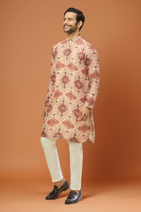 Arihant Rai Sinha Red Beige Digital Print Kurta Set 