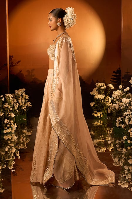 Neha Khullar X AZA Pink Organza Sequins, Embroidery Round Neck Banarasi Chanderi Lehenga Set at Aza Fashions Neha Khullar X AZA_Pink Organza Sequins, Embroidery Round Neck Banarasi Chanderi Lehenga Set _at_Aza_Fashions