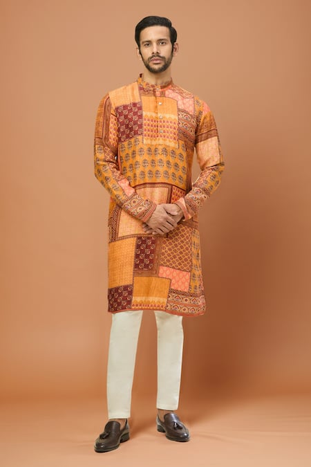 Arihant Rai Sinha Mustard Yellow Printed Kurta Set 