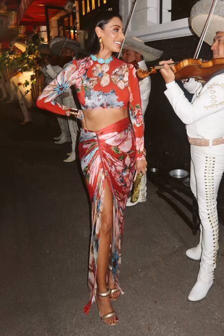 Saaksha & Kinni Red Lycra Boat Neck Floral Print Long Sleeve Blouse at Aza Fashions Saaksha & Kinni_Red Lycra Boat Neck Floral Print Long Sleeve Blouse _at_Aza_Fashions