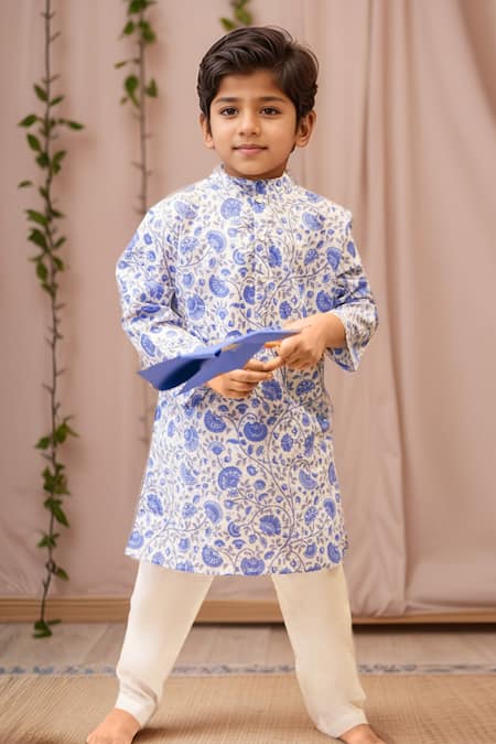 Arihant Rai Sinha Floral Print Blue Kurta Set 