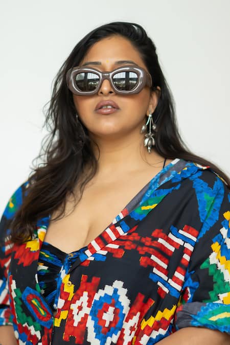 Buy Saaksha & Kinni Multi Color Cotton Collared Aztec Print Shirt Buy_Saaksha & Kinni_Multi Color Cotton Collared Aztec Print Shirt