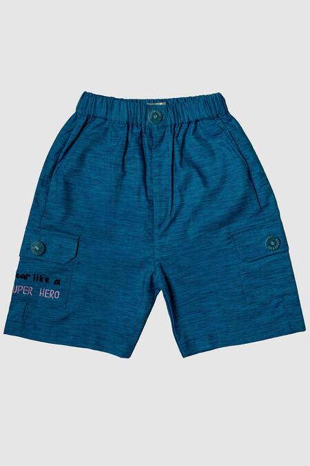 Buy_Petite Pomme_Pink Cotton Embroidery Shirt And Blue Shorts Set_Online_at_Aza_Fashions