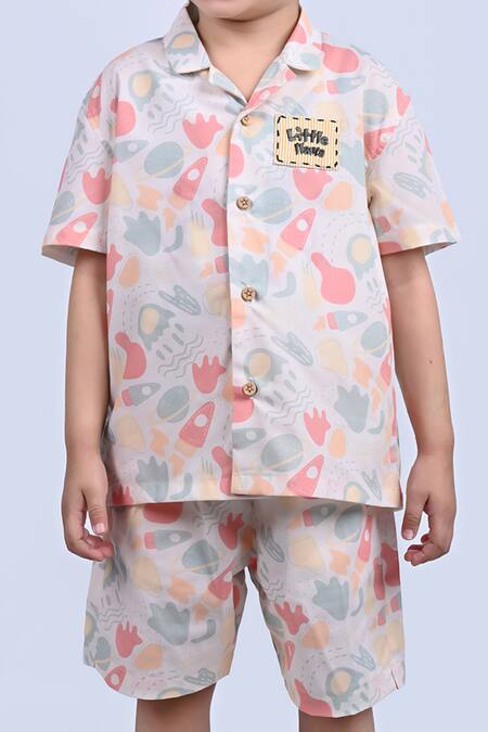Petite Pomme Multi Color Cotton Multicolor Printed Kids Shirt And Shorts Set Online at Aza Fashions Petite Pomme_Multi Color Cotton Multicolor Printed Kids Shirt And Shorts Set_Online_at_Aza_Fashions