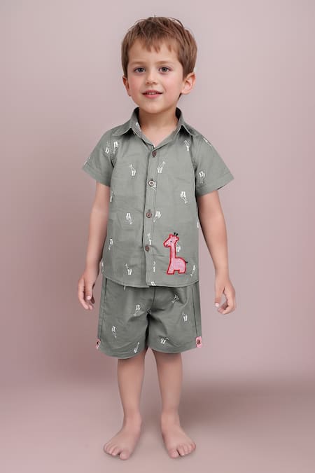 Arihant Rai Sinha Khaki Grey Cotton Shirt & Shorts Set 