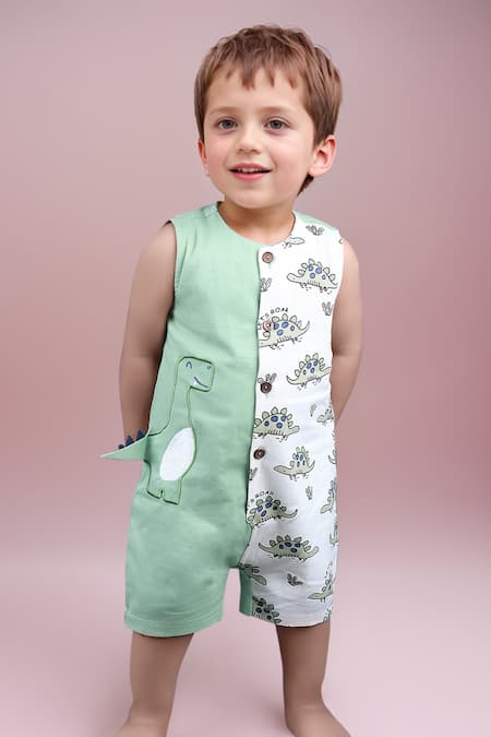 Arihant Rai Sinha Green Dinosaur Print Romper 