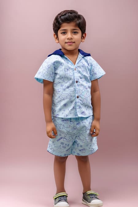 Arihant Rai Sinha Shark Print Cotton Shirt & Shorts Set 