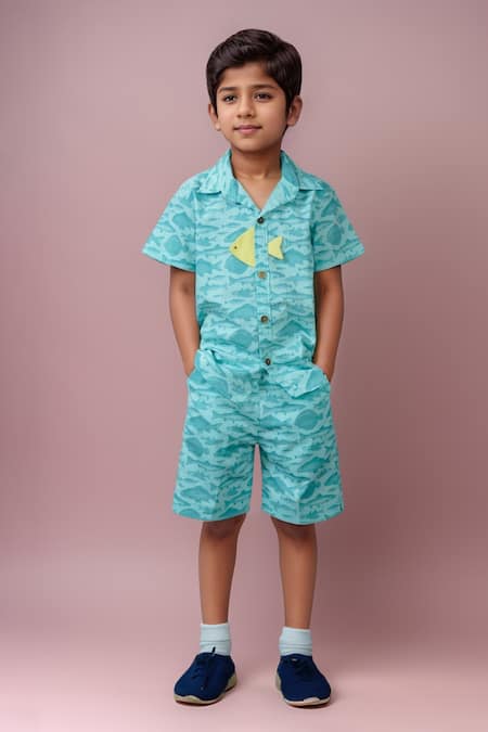 Arihant Rai Sinha Fish Print Cotton Shirt & Shorts Set 