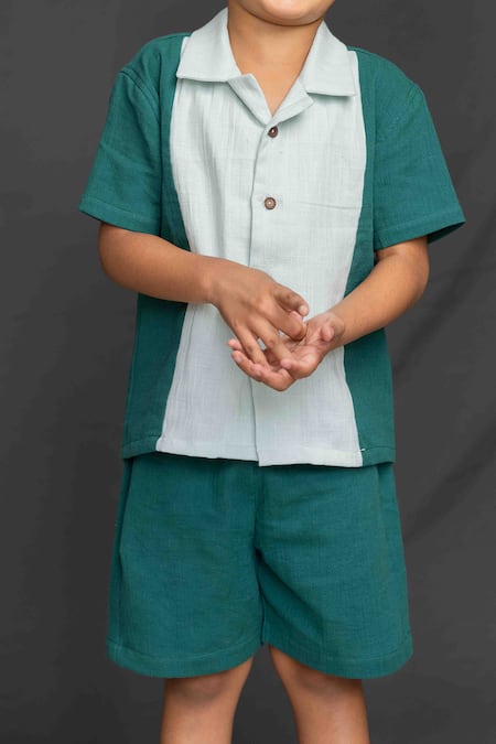 Buy_Petite Pomme_Green Cotton Shirt And Shorts Set_Online_at_Aza_Fashions