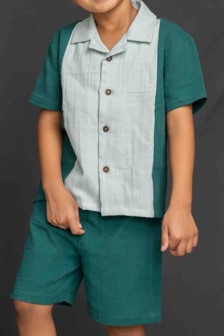 Buy_Petite Pomme_Green Cotton Shirt And Shorts Set