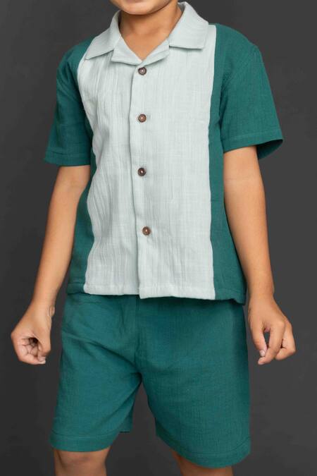 Shop_Petite Pomme_Green Cotton Shirt And Shorts Set