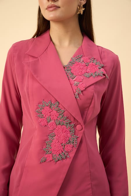 Aakaar_Pink Modal Embroidery Blazer And Dhoti Skirt Set _at_Aza_Fashions