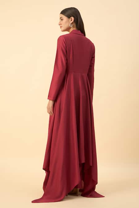 Shop Aakaar Cream Cotton Embroidery Crimson Red Designer Blazer And Pant Set at Aza Fashions Shop_Aakaar_Cream Cotton Embroidery Crimson Red Designer Blazer And Pant Set _at_Aza_Fashions