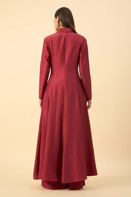 Aakaar Crimson Red Blazer Tunic & Palazzo Set 