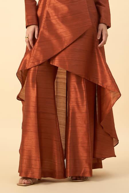 Aakaar Brown Silk Beads Copper Blazer Tunic And Palazzo Set at Aza Fashions Aakaar_Brown Silk Beads Copper Blazer Tunic And Palazzo Set _at_Aza_Fashions