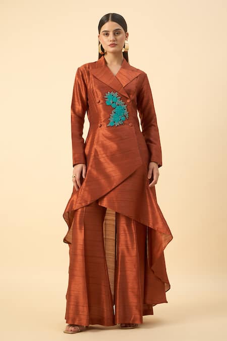 Aakaar Copper Brown Blazer Tunic & Palazzo Set 