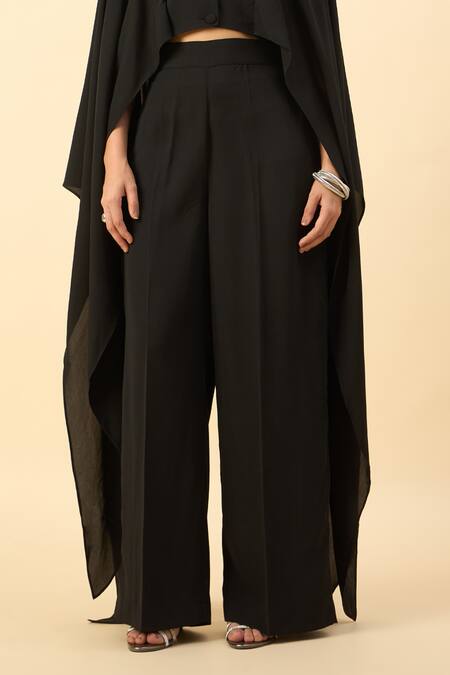 Buy Aakaar Black Crepe, Modal Embroidery, Beads Shawl Designer Crop Top And Flared Pant Set Online at Aza Fashions Buy_Aakaar_Black Crepe, Modal Embroidery, Beads Shawl Designer Crop Top And Flared Pant Set _Online_at_Aza_Fashions