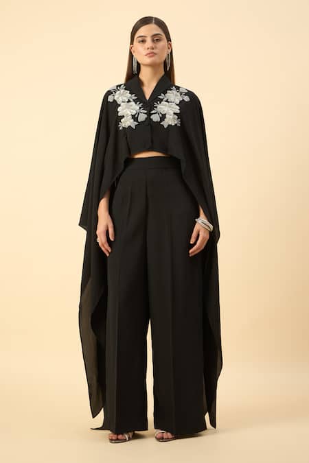 Aakaar Black Designer Crop Top & Flared Pant Set 