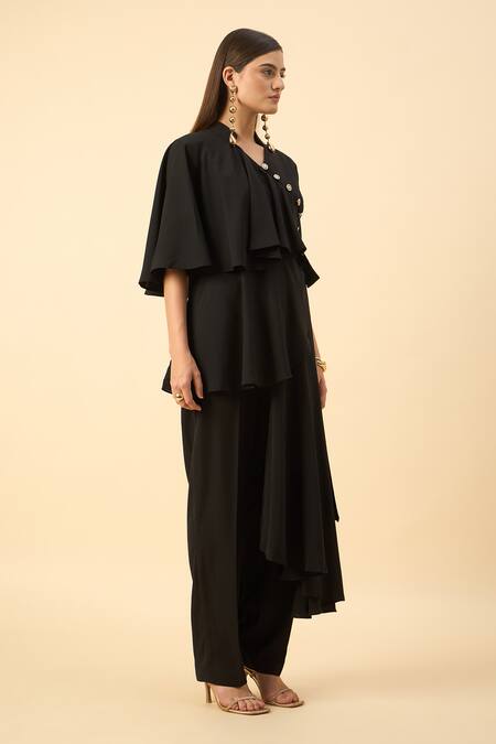 Aakaar Black Modal, Crepe V-neck Draped Tunic And Pant Set Online at Aza Fashions Aakaar_Black Modal, Crepe V-neck Draped Tunic And Pant Set _Online_at_Aza_Fashions