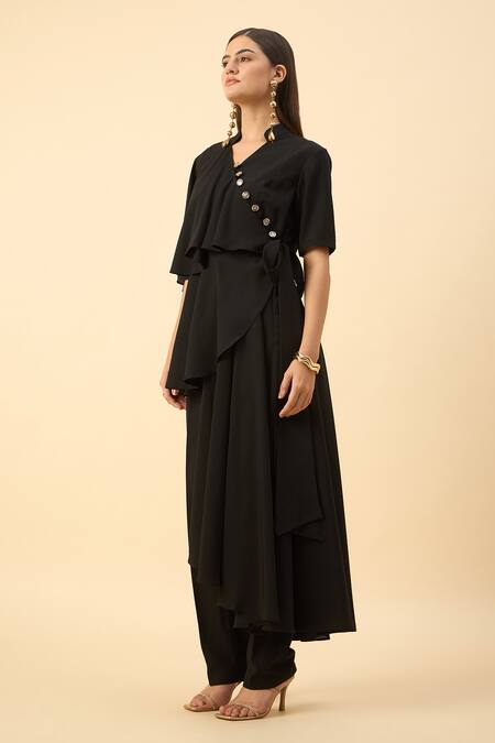 Buy Aakaar Black Modal, Crepe V-neck Draped Tunic And Pant Set Online at Aza Fashions Buy_Aakaar_Black Modal, Crepe V-neck Draped Tunic And Pant Set _Online_at_Aza_Fashions