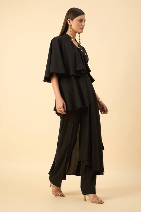 Aakaar Black Modal, Crepe V-neck Draped Tunic And Pant Set at Aza Fashions Aakaar_Black Modal, Crepe V-neck Draped Tunic And Pant Set _at_Aza_Fashions