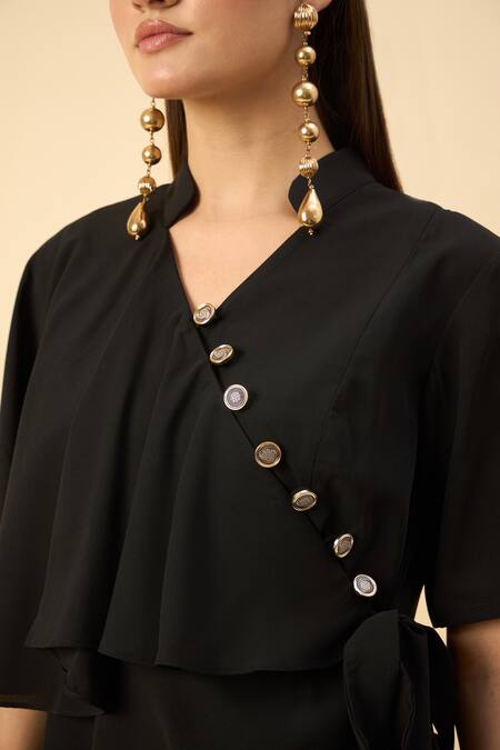 Buy Aakaar Black Modal, Crepe V-neck Draped Tunic And Pant Set Buy_Aakaar_Black Modal, Crepe V-neck Draped Tunic And Pant Set