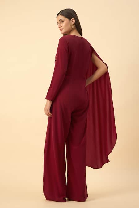 Aakaar Red Designer Jumpsuit With Belt 