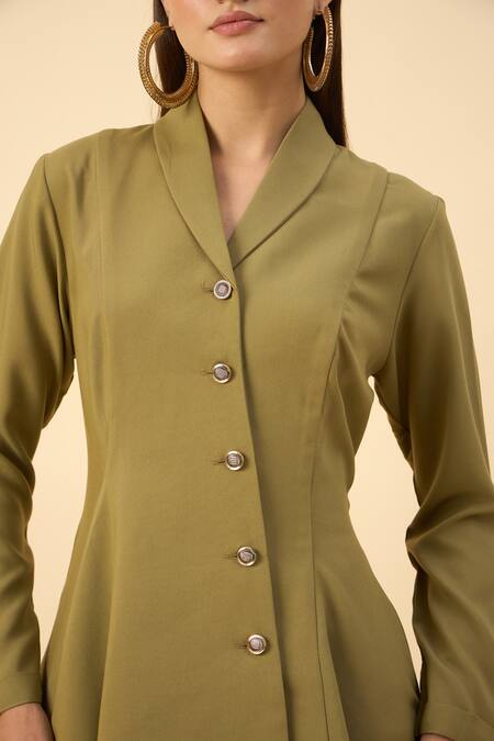 Aakaar Green Modal Collared Moss Crepe Tunic And Pant Set at Aza Fashions Aakaar_Green Modal Collared Moss Crepe Tunic And Pant Set _at_Aza_Fashions