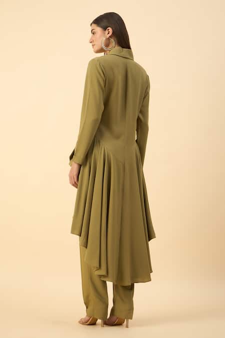 Aakaar Green Moss Crepe Tunic & Pant Set 