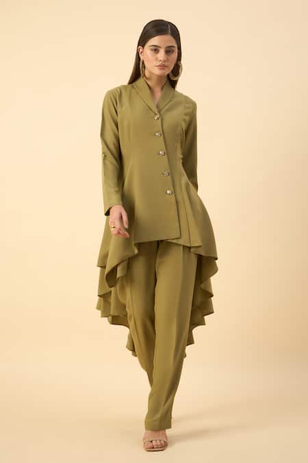 Aakaar Green Moss Crepe Tunic And Pant Set 