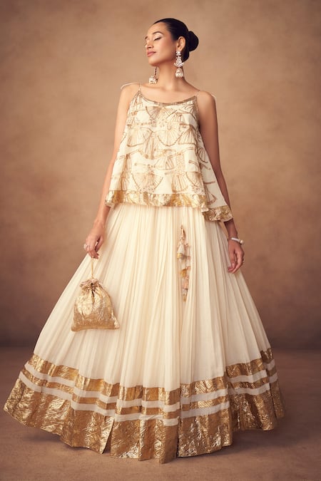 Taavare Off White Designer Fusion Lehenga Set 