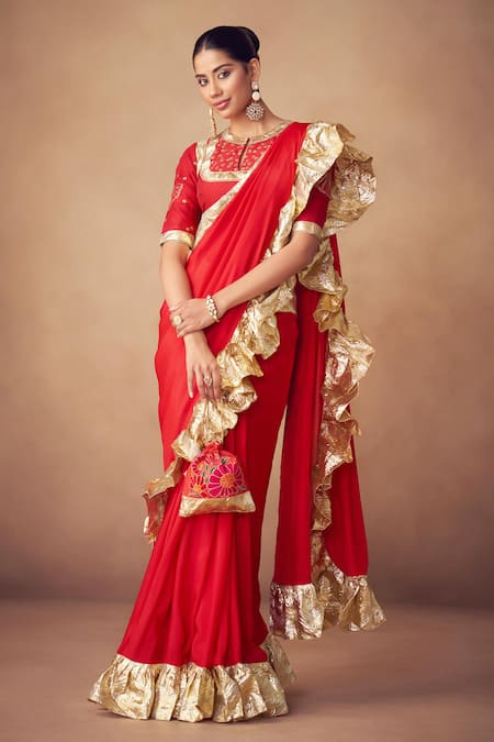 Taavare Red Silk Classic Saree With Blouse 