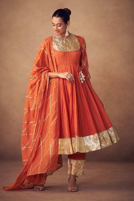 Taavare Embellished Orange Anarkali Set  