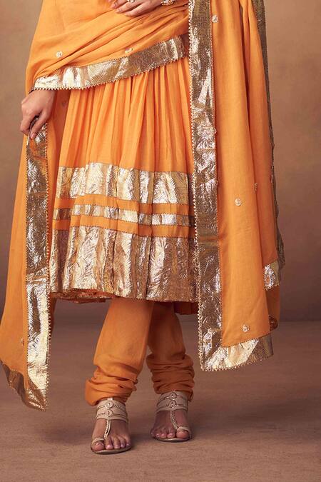 Buy_Taavare_Yellow Mohair, Maheshwari Zari Round Neck Embellished Anarkali Set _Online_at_Aza_Fashions