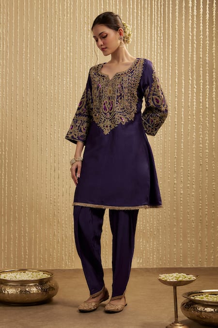 Mehak Murpana Purple Silk Chanderi Kurta Pant Set 