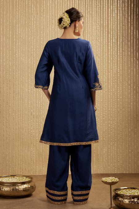 Shop Mehak Murpana Blue Silk, Chanderi Embroidery Round Neck Royal Kurta Set at Aza Fashions Shop_Mehak Murpana_Blue Silk, Chanderi Embroidery Round Neck Royal Kurta Set _at_Aza_Fashions