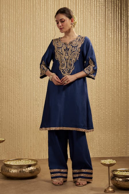 Mehak Murpana Royal Blue Silk Chanderi Kurta Set 