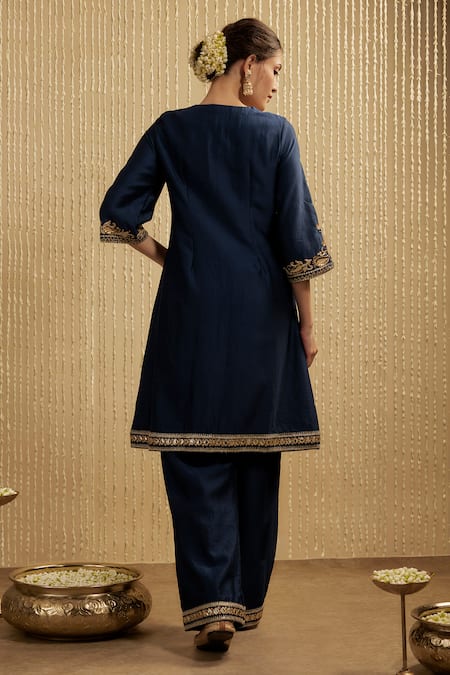 Mehak Murpana Navy Blue Silk Chanderi Kurta Set 