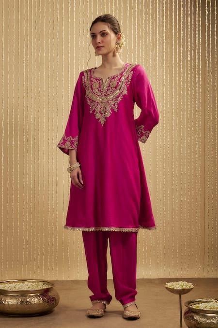 Mehak Murpana Hot Pink Silk Chanderi Kurta Set 