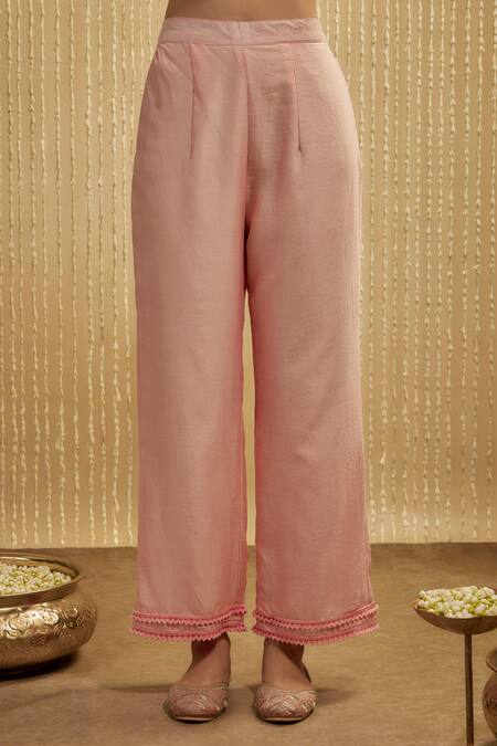 Mehak Murpana Pink Silk, Chanderi Embroidery Split V-neck Baby Kurta Set Online at Aza Fashions Mehak Murpana_Pink Silk, Chanderi Embroidery Split V-neck Baby Kurta Set _Online_at_Aza_Fashions