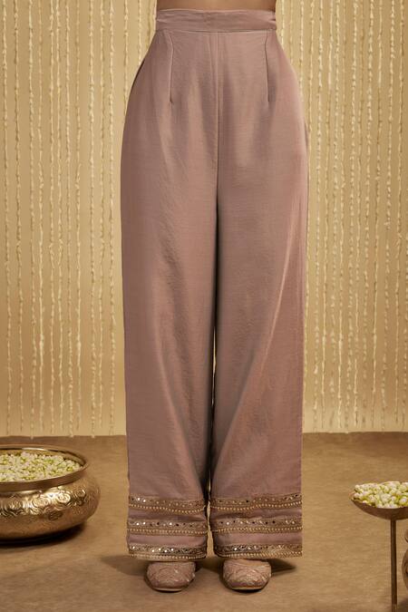 Buy Mehak Murpana Mauve Silk, Chanderi Embroidery Round Neck Pink Kurta Pant Set Online at Aza Fashions Buy_Mehak Murpana_Mauve Silk, Chanderi Embroidery Round Neck Pink Kurta Pant Set _Online_at_Aza_Fashions