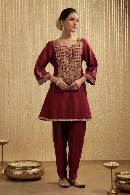 Mehak Murpana Designer Red Silk Chanderi Kurta Set 