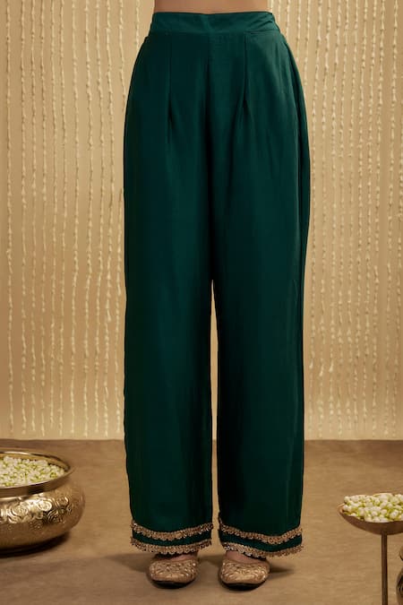 Mehak Murpana Teal Silk, Chanderi Embroidery Round Neck Green Kurta Set Online at Aza Fashions Mehak Murpana_Teal Silk, Chanderi Embroidery Round Neck Green Kurta Set _Online_at_Aza_Fashions