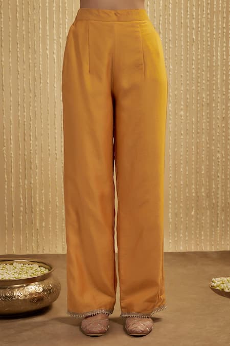 Mehak Murpana Mustard Silk, Chanderi Sequins, Embroidery Split V-neck Yellow Kurta Set Online at Aza Fashions Mehak Murpana_Mustard Silk, Chanderi Sequins, Embroidery Split V-neck Yellow Kurta Set _Online_at_Aza_Fashions