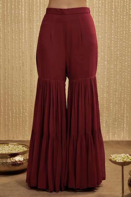 Mehak Murpana Maroon Net Sequins, Embroidery V-neck Kurta Sharara Set Online at Aza Fashions Mehak Murpana_Maroon Net Sequins, Embroidery V-neck Kurta Sharara Set _Online_at_Aza_Fashions
