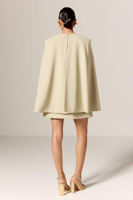Manika Nanda Beige Astra Cape Dress with Belt 