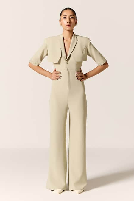 Manika Nanda Beige Aurora Jacket Jumpsuit 