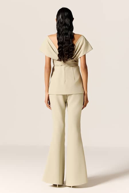 Manika Nanda Beige Off Shoulder Cord Set 